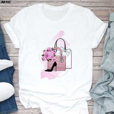 Ženska majica kratkih rukava Harajuku Ljetna modna torba za djevojke Ženska majica s printom Ležerna majica kratkih rukava Ženska gornja majica Bijela majica kratkih rukava