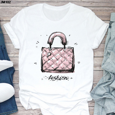 Ženska majica kratkih rukava Harajuku Ljetna modna torba za djevojke Ženska majica s printom Ležerna majica kratkih rukava Ženska gornja majica Bijela majica kratkih rukava