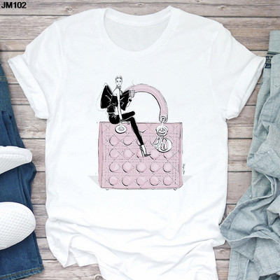 Ženska majica kratkih rukava Harajuku Ljetna modna torba za djevojke Ženska majica s printom Ležerna majica kratkih rukava Ženska gornja majica Bijela majica kratkih rukava