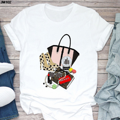 Ženska majica kratkih rukava Harajuku Ljetna modna torba za djevojke Ženska majica s printom Ležerna majica kratkih rukava Ženska gornja majica Bijela majica kratkih rukava