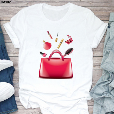 Ženska majica kratkih rukava Harajuku Ljetna modna torba za djevojke Ženska majica s printom Ležerna majica kratkih rukava Ženska gornja majica Bijela majica kratkih rukava