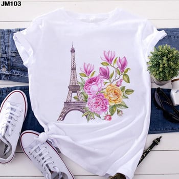 Μόδα γυναικεία μπλουζάκια Μπλουζάκια Harajuku Paris Eiffel Tower Printing T-shirt Casual Streetwear κοντομάνικα γυναικεία μπλουζάκια