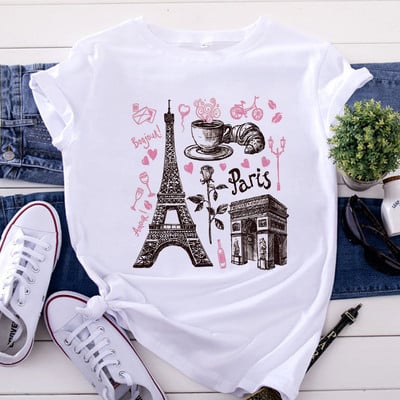 Modna ženska majica kratkih rukava Harajuku Paris Eiffelov toranj Majica s printom Ležerna ulična odjeća Ženske majice kratkih rukava