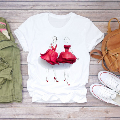 Sieviešu 2021. gada vasara ar īsām piedurknēm sapņu spalvu modes apdruka Sieviešu T-krekli Top T krekls Sieviešu grafisks sieviešu T-krekls