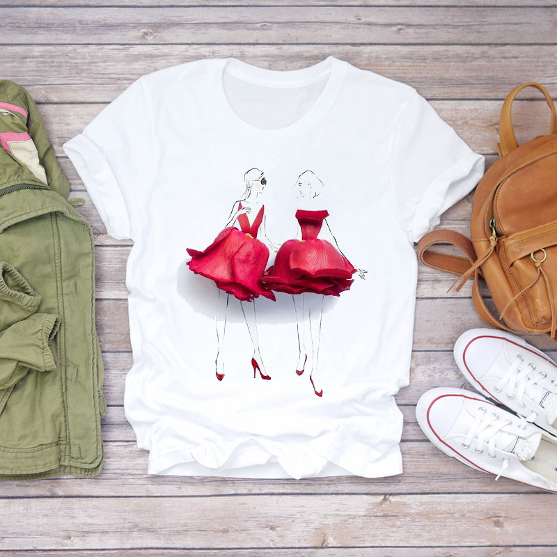 Sieviešu 2021. gada vasara ar īsām piedurknēm sapņu spalvu modes apdruka Sieviešu T-krekli Top T krekls Sieviešu grafisks sieviešu T-krekls