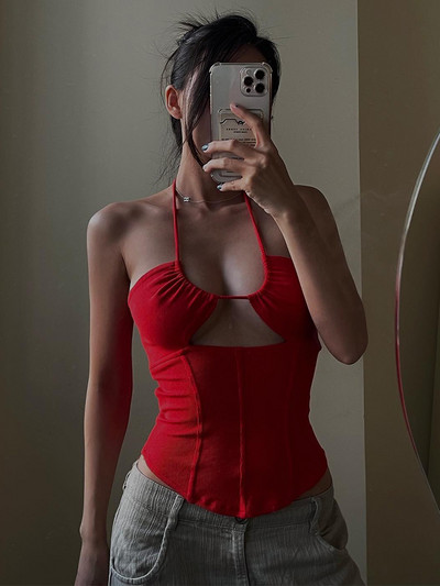 Dulzura nyári női bordázott szexi Y2K ruhák Fűzős kötőfék Ujjatlan, hát nélküli, üreges fűző Crop felső esztétikai nagykereskedés