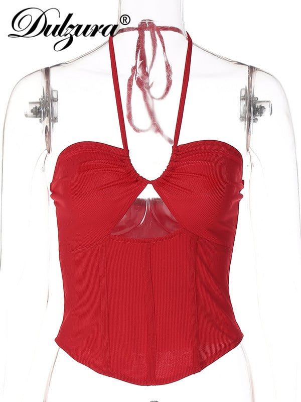 Dulzura nyári női bordázott szexi Y2K ruhák Fűzős kötőfék Ujjatlan, hát nélküli, üreges fűző Crop felső esztétikai nagykereskedés