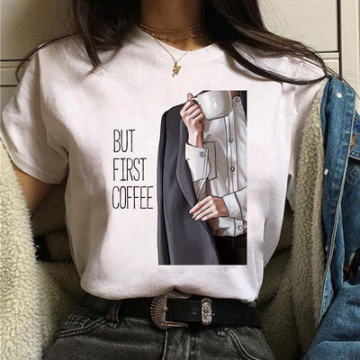 Coffee Girl Fashion Women Print T-särk Uus must naiste vabaaja ülaosa ümara kaelusega Harajuku 90ndate Kawaii lühikeste varrukatega särk