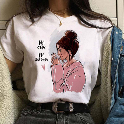 Coffee Girl Fashion Women Print T-särk Uus must naiste vabaaja ülaosa ümara kaelusega Harajuku 90ndate Kawaii lühikeste varrukatega särk
