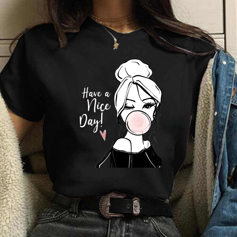 Coffee Girl Fashion Women Print T-särk Uus must naiste vabaaja ülaosa ümara kaelusega Harajuku 90ndate Kawaii lühikeste varrukatega särk