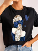 Ljetne ulične ženske ležerne modne majice Majice kratkih rukava s uzorkom s pogledom na leđa za djevojke O-izrezom Ženske majice kratkih rukava