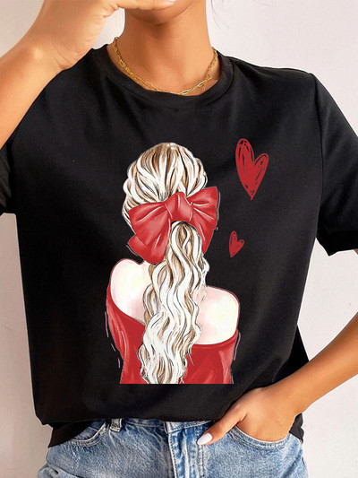 Ljetne ulične ženske ležerne modne majice Majice kratkih rukava s uzorkom s pogledom na leđa za djevojke O-izrezom Ženske majice kratkih rukava