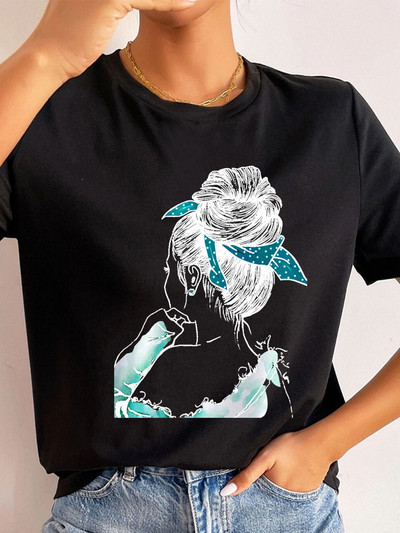 Ljetne ulične ženske ležerne modne majice Majice kratkih rukava s uzorkom s pogledom na leđa za djevojke O-izrezom Ženske majice kratkih rukava