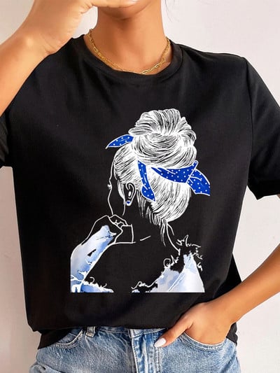 Ljetne ulične ženske ležerne modne majice Majice kratkih rukava s uzorkom s pogledom na leđa za djevojke O-izrezom Ženske majice kratkih rukava