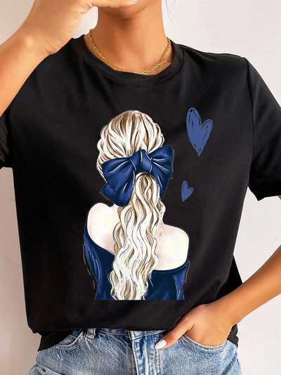 Ljetne ulične ženske ležerne modne majice Majice kratkih rukava s uzorkom s pogledom na leđa za djevojke O-izrezom Ženske majice kratkih rukava