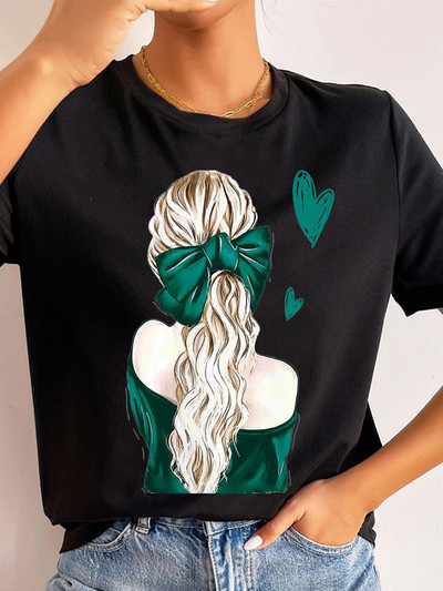 Ljetne ulične ženske ležerne modne majice Majice kratkih rukava s uzorkom s pogledom na leđa za djevojke O-izrezom Ženske majice kratkih rukava