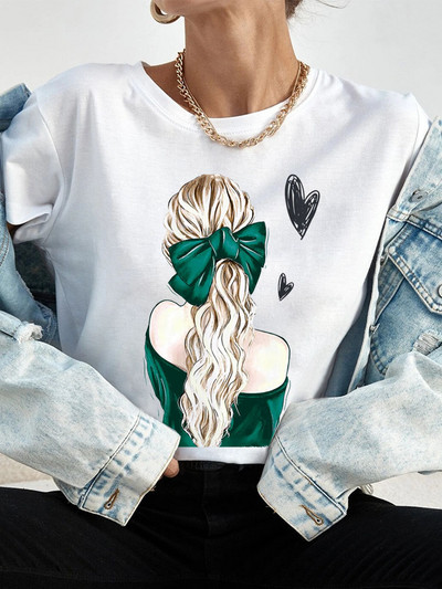 Ljetne ulične ženske ležerne modne majice Majice kratkih rukava s uzorkom s pogledom na leđa za djevojke O-izrezom Ženske majice kratkih rukava