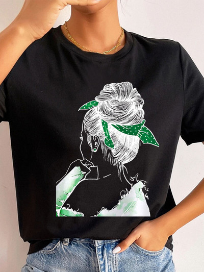 Ljetne ulične ženske ležerne modne majice Majice kratkih rukava s uzorkom s pogledom na leđa za djevojke O-izrezom Ženske majice kratkih rukava