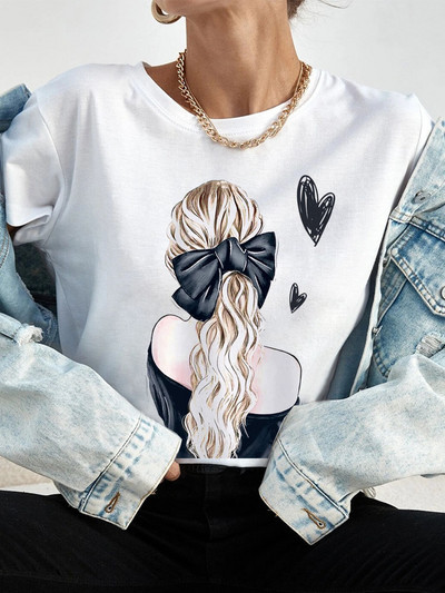 Ljetne ulične ženske ležerne modne majice Majice kratkih rukava s uzorkom s pogledom na leđa za djevojke O-izrezom Ženske majice kratkih rukava