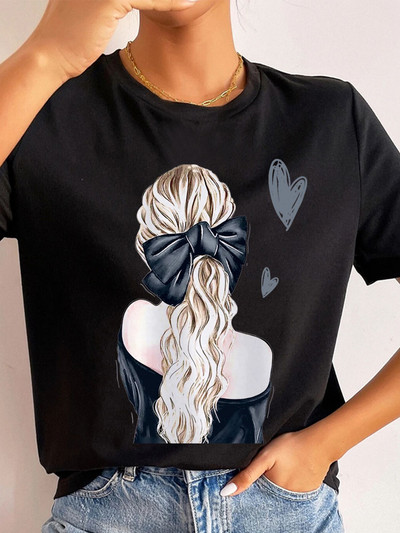 Ljetne ulične ženske ležerne modne majice Majice kratkih rukava s uzorkom s pogledom na leđa za djevojke O-izrezom Ženske majice kratkih rukava