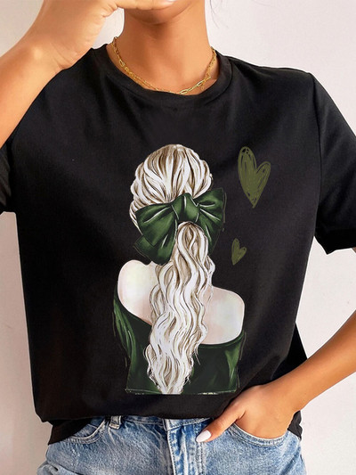 Ljetne ulične ženske ležerne modne majice Majice kratkih rukava s uzorkom s pogledom na leđa za djevojke O-izrezom Ženske majice kratkih rukava