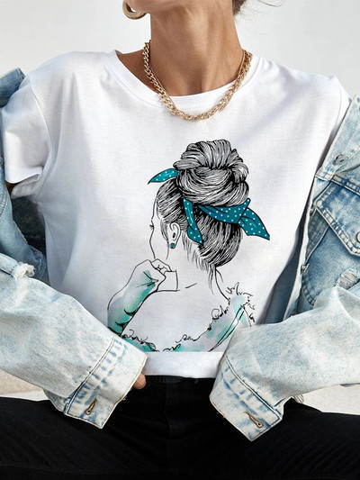 Ljetne ulične ženske ležerne modne majice Majice kratkih rukava s uzorkom s pogledom na leđa za djevojke O-izrezom Ženske majice kratkih rukava