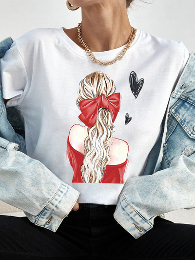 Ljetne ulične ženske ležerne modne majice Majice kratkih rukava s uzorkom s pogledom na leđa za djevojke O-izrezom Ženske majice kratkih rukava