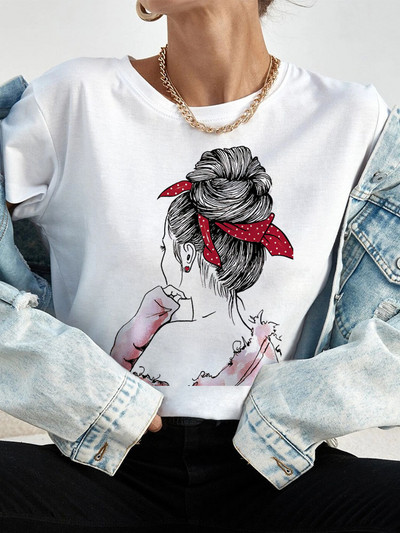 Ljetne ulične ženske ležerne modne majice Majice kratkih rukava s uzorkom s pogledom na leđa za djevojke O-izrezom Ženske majice kratkih rukava