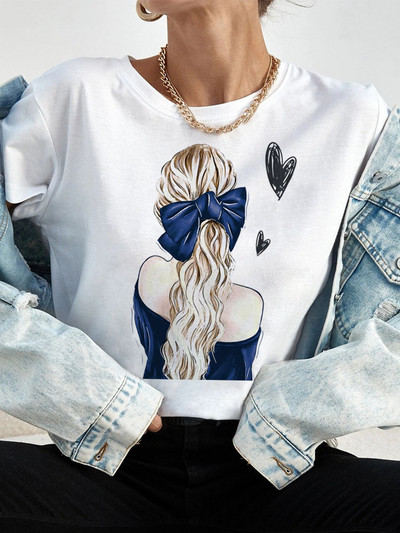 Ljetne ulične ženske ležerne modne majice Majice kratkih rukava s uzorkom s pogledom na leđa za djevojke O-izrezom Ženske majice kratkih rukava