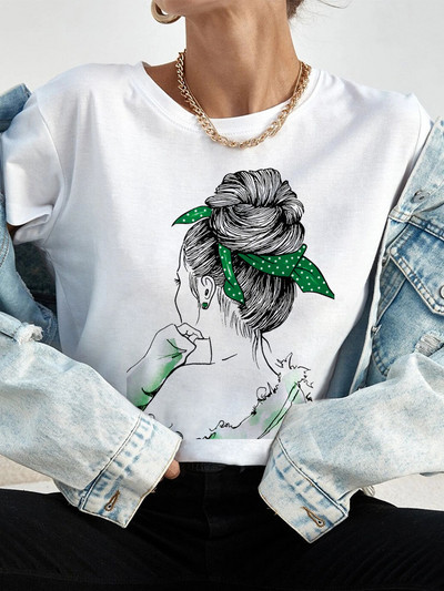 Ljetne ulične ženske ležerne modne majice Majice kratkih rukava s uzorkom s pogledom na leđa za djevojke O-izrezom Ženske majice kratkih rukava