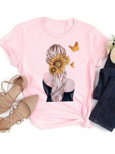 Ljetne ulične ženske ležerne modne majice Majice kratkih rukava s uzorkom s pogledom na leđa za djevojke O-izrezom Ženske majice kratkih rukava