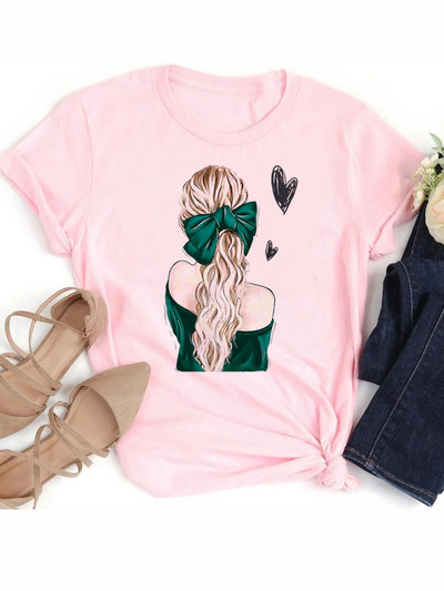 Ljetne ulične ženske ležerne modne majice Majice kratkih rukava s uzorkom s pogledom na leđa za djevojke O-izrezom Ženske majice kratkih rukava