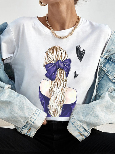 Ljetne ulične ženske ležerne modne majice Majice kratkih rukava s uzorkom s pogledom na leđa za djevojke O-izrezom Ženske majice kratkih rukava