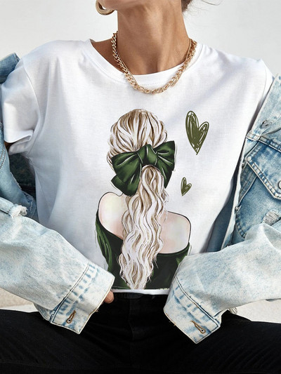 Ljetne ulične ženske ležerne modne majice Majice kratkih rukava s uzorkom s pogledom na leđa za djevojke O-izrezom Ženske majice kratkih rukava