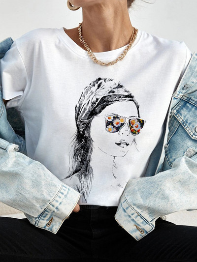 Ljetne ulične ženske ležerne modne majice Majice kratkih rukava s uzorkom s pogledom na leđa za djevojke O-izrezom Ženske majice kratkih rukava