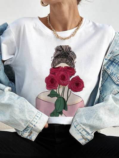 Ljetne ulične ženske ležerne modne majice Majice kratkih rukava s uzorkom s pogledom na leđa za djevojke O-izrezom Ženske majice kratkih rukava