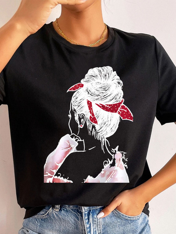 Ljetne ulične ženske ležerne modne majice Majice kratkih rukava s uzorkom s pogledom na leđa za djevojke O-izrezom Ženske majice kratkih rukava