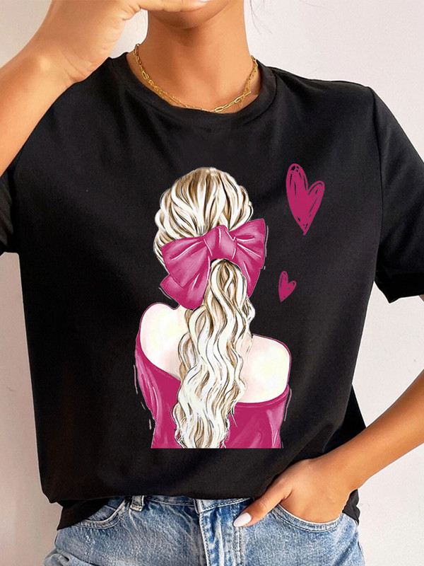 Ljetne ulične ženske ležerne modne majice Majice kratkih rukava s uzorkom s pogledom na leđa za djevojke O-izrezom Ženske majice kratkih rukava