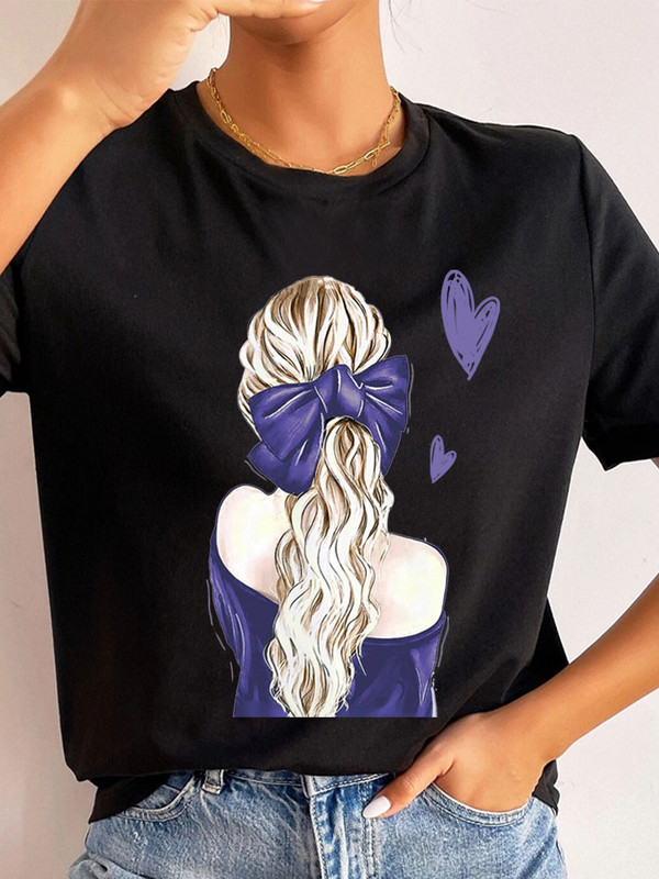 Ljetne ulične ženske ležerne modne majice Majice kratkih rukava s uzorkom s pogledom na leđa za djevojke O-izrezom Ženske majice kratkih rukava