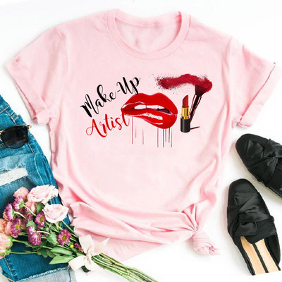 Λατρεύω το μακιγιάζ γυναικεία μπλουζάκια casual μόδας καλοκαιρινά στρογγυλά γυναικεία μπλουζάκια προσωπικότητα street γυναικεία μπλουζάκια