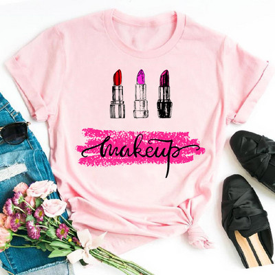 Λατρεύω το μακιγιάζ γυναικεία μπλουζάκια casual μόδας καλοκαιρινά στρογγυλά γυναικεία μπλουζάκια προσωπικότητα street γυναικεία μπλουζάκια