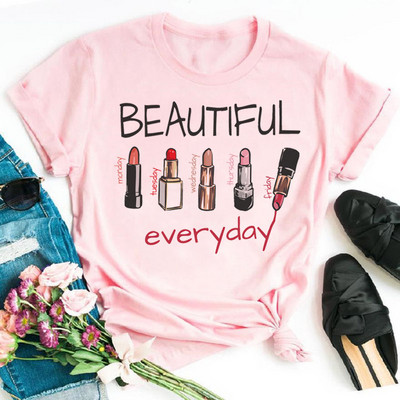 Λατρεύω το μακιγιάζ γυναικεία μπλουζάκια casual μόδας καλοκαιρινά στρογγυλά γυναικεία μπλουζάκια προσωπικότητα street γυναικεία μπλουζάκια