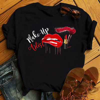 Λατρεύω το μακιγιάζ γυναικεία μπλουζάκια casual μόδας καλοκαιρινά στρογγυλά γυναικεία μπλουζάκια προσωπικότητα street γυναικεία μπλουζάκια