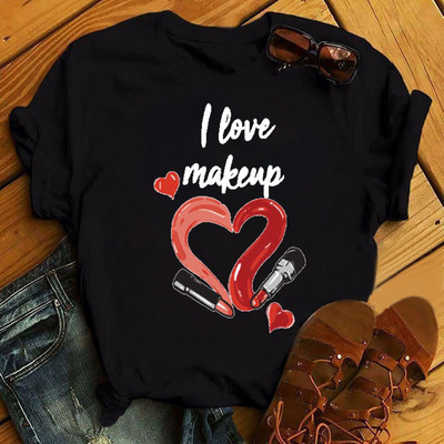 Λατρεύω το μακιγιάζ γυναικεία μπλουζάκια casual μόδας καλοκαιρινά στρογγυλά γυναικεία μπλουζάκια προσωπικότητα street γυναικεία μπλουζάκια