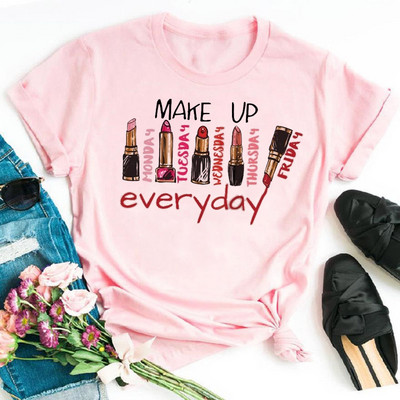 Λατρεύω το μακιγιάζ γυναικεία μπλουζάκια casual μόδας καλοκαιρινά στρογγυλά γυναικεία μπλουζάκια προσωπικότητα street γυναικεία μπλουζάκια