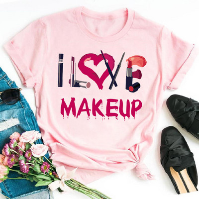 Λατρεύω το μακιγιάζ γυναικεία μπλουζάκια casual μόδας καλοκαιρινά στρογγυλά γυναικεία μπλουζάκια προσωπικότητα street γυναικεία μπλουζάκια