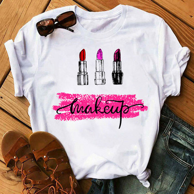 Λατρεύω το μακιγιάζ γυναικεία μπλουζάκια casual μόδας καλοκαιρινά στρογγυλά γυναικεία μπλουζάκια προσωπικότητα street γυναικεία μπλουζάκια