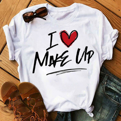 Λατρεύω το μακιγιάζ γυναικεία μπλουζάκια casual μόδας καλοκαιρινά στρογγυλά γυναικεία μπλουζάκια προσωπικότητα street γυναικεία μπλουζάκια
