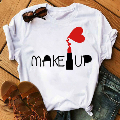 Λατρεύω το μακιγιάζ γυναικεία μπλουζάκια casual μόδας καλοκαιρινά στρογγυλά γυναικεία μπλουζάκια προσωπικότητα street γυναικεία μπλουζάκια