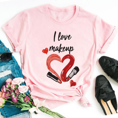 Λατρεύω το μακιγιάζ γυναικεία μπλουζάκια casual μόδας καλοκαιρινά στρογγυλά γυναικεία μπλουζάκια προσωπικότητα street γυναικεία μπλουζάκια